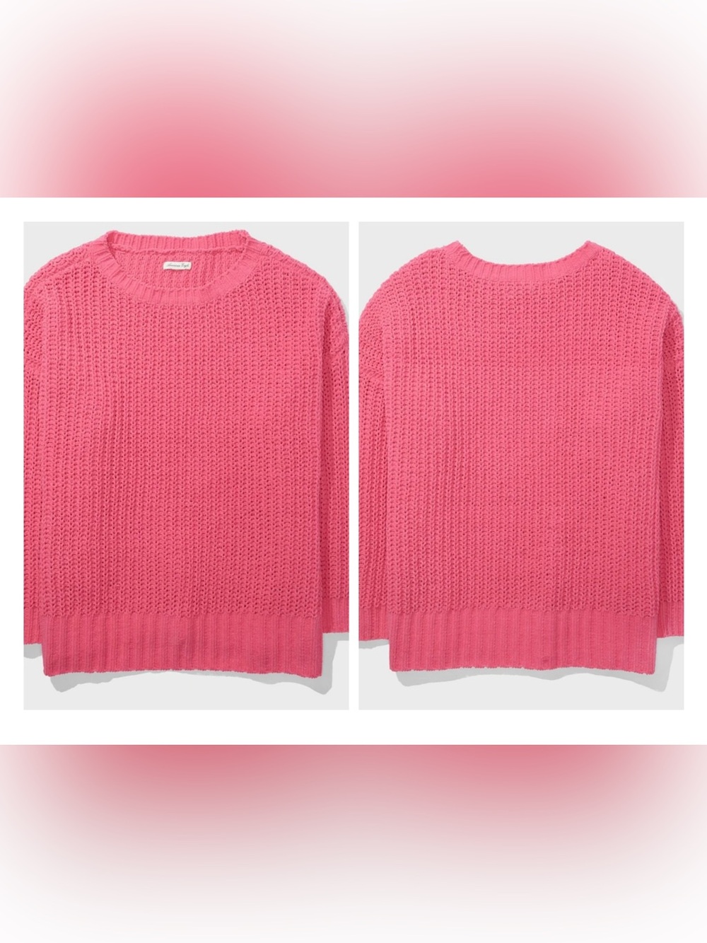 American Eagle | Raspberry Pink Crew Neck Chenille Sweater | Size XL